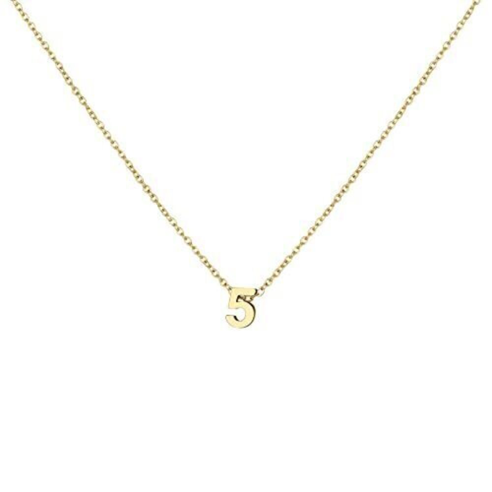 2235 18K Gold Plated Number Necklace Dainty Charm 5 Pendant Choker Necklace